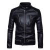 Mens Leather Biker Jacket Punk Style Stand Collar Fashion Multiple Zipper PU Motorcycle Coat Men High Quality Faux Leathers