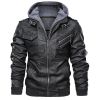 New Mens Outwear Bomber Vintage Autumn Black PU Leather Casual Jacket Slim Fit Motorcycle Biker Coats Removable Hood