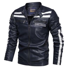 New Mens Motorcycle Bomber Jackets Male Autumn Winter PU Leather Slim Fit Biker Jacket Coat Man Faux Coats Outdoor (Color: MG9013Blue, size: XXXL)