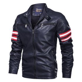 New Mens Motorcycle Bomber Jackets Male Autumn Winter PU Leather Slim Fit Biker Jacket Coat Man Faux Coats Outdoor (Color: MG9018Blue, size: XXXL)