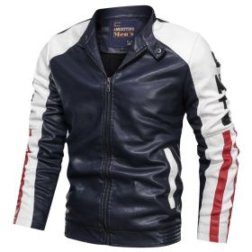 New Mens Motorcycle Bomber Jackets Male Autumn Winter PU Leather Slim Fit Biker Jacket Coat Man Faux Coats Outdoor (Color: MG9012Blue, size: XS)