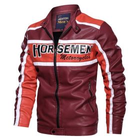 New Mens Motorcycle Bomber Jackets Male Autumn Winter PU Leather Slim Fit Biker Jacket Coat Man Faux Coats Outdoor (Color: MG9017Red, size: S)