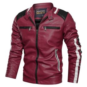 New Mens Motorcycle Bomber Jackets Male Autumn Winter PU Leather Slim Fit Biker Jacket Coat Man Faux Coats Outdoor (Color: MG9016Red, size: M)