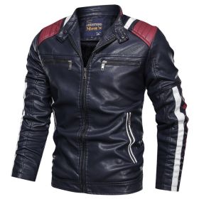 New Mens Motorcycle Bomber Jackets Male Autumn Winter PU Leather Slim Fit Biker Jacket Coat Man Faux Coats Outdoor (Color: MG9016Blue, size: XS)