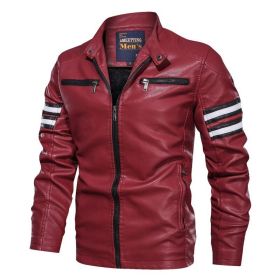 New Mens Motorcycle Bomber Jackets Male Autumn Winter PU Leather Slim Fit Biker Jacket Coat Man Faux Coats Outdoor (Color: MG9018Red, size: S)