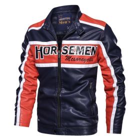 New Mens Motorcycle Bomber Jackets Male Autumn Winter PU Leather Slim Fit Biker Jacket Coat Man Faux Coats Outdoor (Color: MG9017Blue, size: XL)