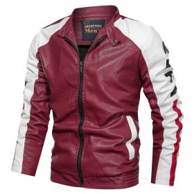 New Mens Motorcycle Bomber Jackets Male Autumn Winter PU Leather Slim Fit Biker Jacket Coat Man Faux Coats Outdoor (Color: MG9012Red, size: XL)