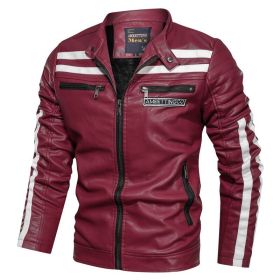 New Mens Motorcycle Bomber Jackets Male Autumn Winter PU Leather Slim Fit Biker Jacket Coat Man Faux Coats Outdoor (Color: MG9013Red, size: XL)