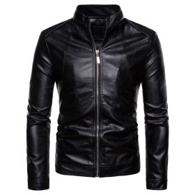 Mens Biker Moto Jacket Stand Collar Motorcycle Faux Leather Casual Jackets Fashion Male Black PU Coat Long Sleeve Large Size 5xl (Color: Black, size: L)