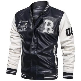 Men Leather Jacket Patchwork Biker Coat Motorcycle Jackets Mens Winter Casual Fleece Warm Coats Stripe Loose Outwear 2022 New (Color: White, size: XXXL)