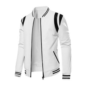 Men Leather Jacket Patchwork Biker Coat Motorcycle Jackets Mens Winter Casual Fleece Warm Coats Stripe Loose Outwear 2022 New (Color: White, size: M)