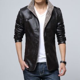 Plus Size M~6XL, 7XL, 8XL New Leather Jacket Men's Casual Fleece Warm Motorcycle Slim PU (Color: Dark coffee, size: 6XL)