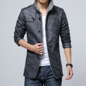 Plus Size M~6XL, 7XL, 8XL New Leather Jacket Men's Casual Fleece Warm Motorcycle Slim PU (Color: Gray, size: XXL)