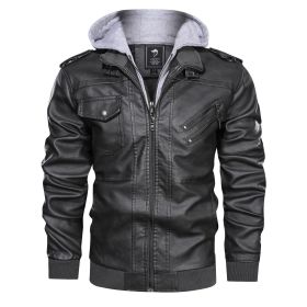 Men Autumn Leather Jacket Hooded Motorcycle Pu Faux Fashion Punk Style Male Casual Fall Coat New (Color: grey, size: XXL)