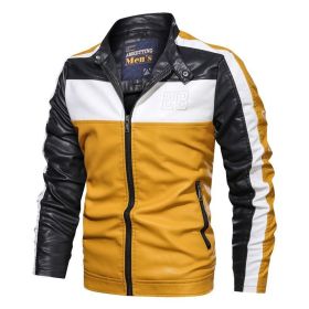 New Mens Motorcycle Bomber Jackets Male Autumn Winter PU Leather Slim Fit Biker Jacket Coat Man Faux Coats Outdoor (Color: MG9015Yellow, size: S)