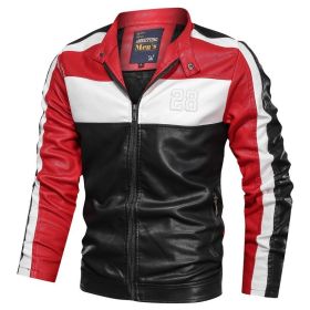 New Mens Motorcycle Bomber Jackets Male Autumn Winter PU Leather Slim Fit Biker Jacket Coat Man Faux Coats Outdoor (Color: MG9015Red, size: XS)