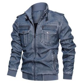 Winter New Men Leather Jacket Killer Vintage Motorcycle Faux Coat Fashion PU Plus Size Bomber Mens L-6XL (Color: Blue, size: XXL)