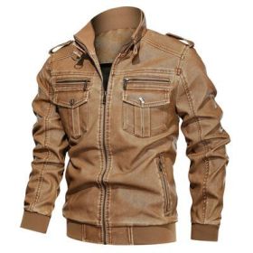 Winter New Men Leather Jacket Killer Vintage Motorcycle Faux Coat Fashion PU Plus Size Bomber Mens L-6XL (Color: Khaki, size: 4XL)