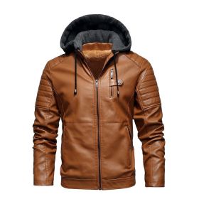 Mens Winter Warm Leather Jackets And Coats Faux Fur Biker Outerwear Fleece Lined Thick Thermal Motorcycle Tops Clothing (Color: Khaki, size: 5XL)