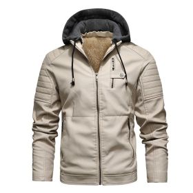 Mens Winter Warm Leather Jackets And Coats Faux Fur Biker Outerwear Fleece Lined Thick Thermal Motorcycle Tops Clothing (Color: Beige, size: XXXL)