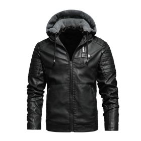 Mens Winter Warm Leather Jackets And Coats Faux Fur Biker Outerwear Fleece Lined Thick Thermal Motorcycle Tops Clothing (Color: Black, size: XXXL)