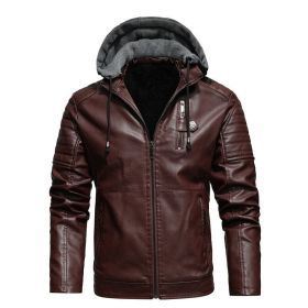 Mens Winter Warm Leather Jackets And Coats Faux Fur Biker Outerwear Fleece Lined Thick Thermal Motorcycle Tops Clothing (Color: Burgundy, size: XXXL)