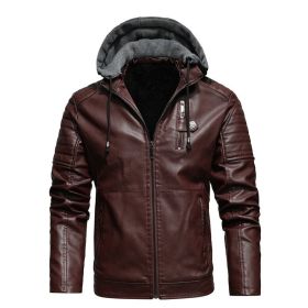 Mens Winter Warm Leather Jackets And Coats Faux Fur Biker Outerwear Fleece Lined Thick Thermal Motorcycle Tops Clothing (Color: Burgundy, size: 5XL)