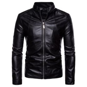 Fashion Mens Leather Jackets Motorcycle Stand Collar Zipper Pockets Male PU Coats Biker Outerwear Coat (Color: Black, size: XXXL)