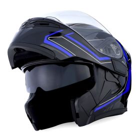 Motorcycle Street Bike Modular Flip up Dual Visor Full Face Helmet HB89 (Color-Size: Arrow Blue-M)