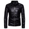 Fashion Mens Leather Jackets Motorcycle Stand Collar Zipper Pockets Male PU Coats Biker Outerwear Coat