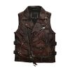 Vintage Brown Motorcycle Style Genuine Leather Vest Men Plus Size 5XL Real Natural Cowhide Spring Slim Fit Short Coat