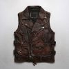 Vintage Brown Motorcycle Style Genuine Leather Vest Men Plus Size 5XL Real Natural Cowhide Spring Slim Fit Short Coat