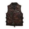 Vintage Brown Motorcycle Style Genuine Leather Vest Men Plus Size 5XL Real Natural Cowhide Spring Slim Fit Short Coat