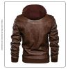 New Mens Outwear Bomber Vintage Autumn Black PU Leather Casual Jacket Slim Fit Motorcycle Biker Coats Removable Hood