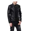 Men's Faux Leather Jacket Double Belt Punk Motorcycle Slim Fit