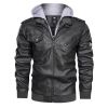 Men Autumn Leather Jacket Hooded Motorcycle Pu Faux Fashion Punk Style Male Casual Fall Coat New