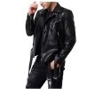 Men's Faux Leather Jacket Double Belt Punk Motorcycle Slim Fit