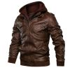 Men Autumn Leather Jacket Hooded Motorcycle Pu Faux Fashion Punk Style Male Casual Fall Coat New