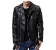 Men's Faux Leather Jacket Black Slim Fit Belted Punk Motorcycle Coat