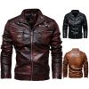 Men Leather Jacket Fleece Lining New PU Leather Coat Motorcycle Suit Windproof Waterproof Lapel Zipper Embroidery Winter Fashion