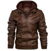 Men Autumn Leather Jacket Hooded Motorcycle Pu Faux Fashion Punk Style Male Casual Fall Coat New