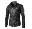 Men's Jacket Stand Collar Multi Pocket Leather Motorcycle Jacket