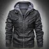 Men Autumn Leather Jacket Hooded Motorcycle Pu Faux Fashion Punk Style Male Casual Fall Coat New