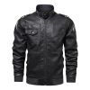 Men's PU Stand Collar Zipper Motorcycle Leather Jacket