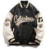 Hip Hop Leather Baseball Jacket Coat Men Patchwork Japanese Streetwear Varsity College Fashion Retro Harajuku Motorcycle