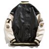 Hip Hop Leather Baseball Jacket Coat Men Patchwork Japanese Streetwear Varsity College Fashion Retro Harajuku Motorcycle