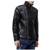 Men's Faux Leather Jacket Black Slim Fit Belted Punk Motorcycle Coat