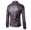 Men's Jacket Stand Collar Multi Pocket Leather Motorcycle Jacket