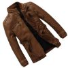 Mens Leather Jackets Winter Fleece Thermal Faux Motorcycle Jacket Stand Collar Casual Coats Zip Outerwear Plus Size 6XL