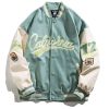 Hip Hop Leather Baseball Jacket Coat Men Patchwork Japanese Streetwear Varsity College Fashion Retro Harajuku Motorcycle